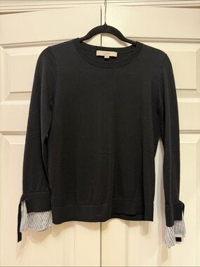 LOFT Black Layered Cuff Sweater